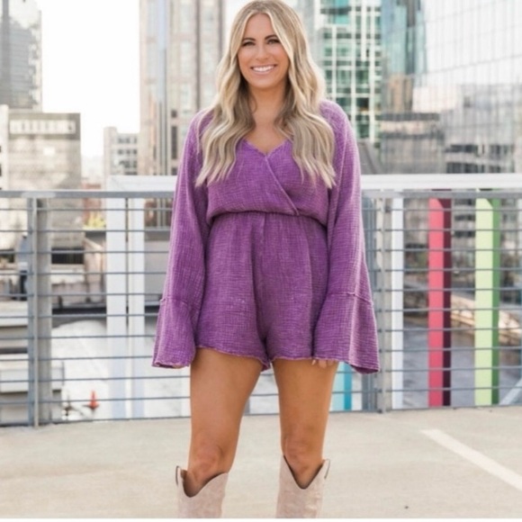 Pink Lily Pants - Fiesta Friday Purple Romper - Pink Lily x Krista Horton